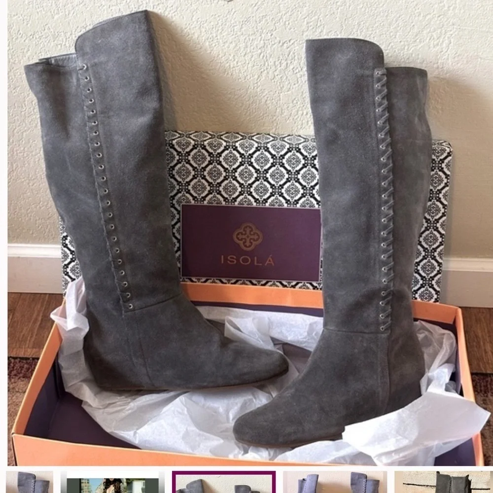 Isola gray suede knee high boots brand new. Never worn NWOT. Gray size 9